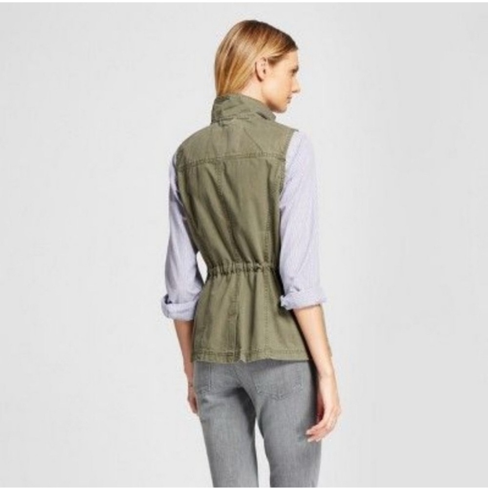 A NEW DAY Military Vest Full-Zip Drawstring Waist Utility Army Green Size Medium